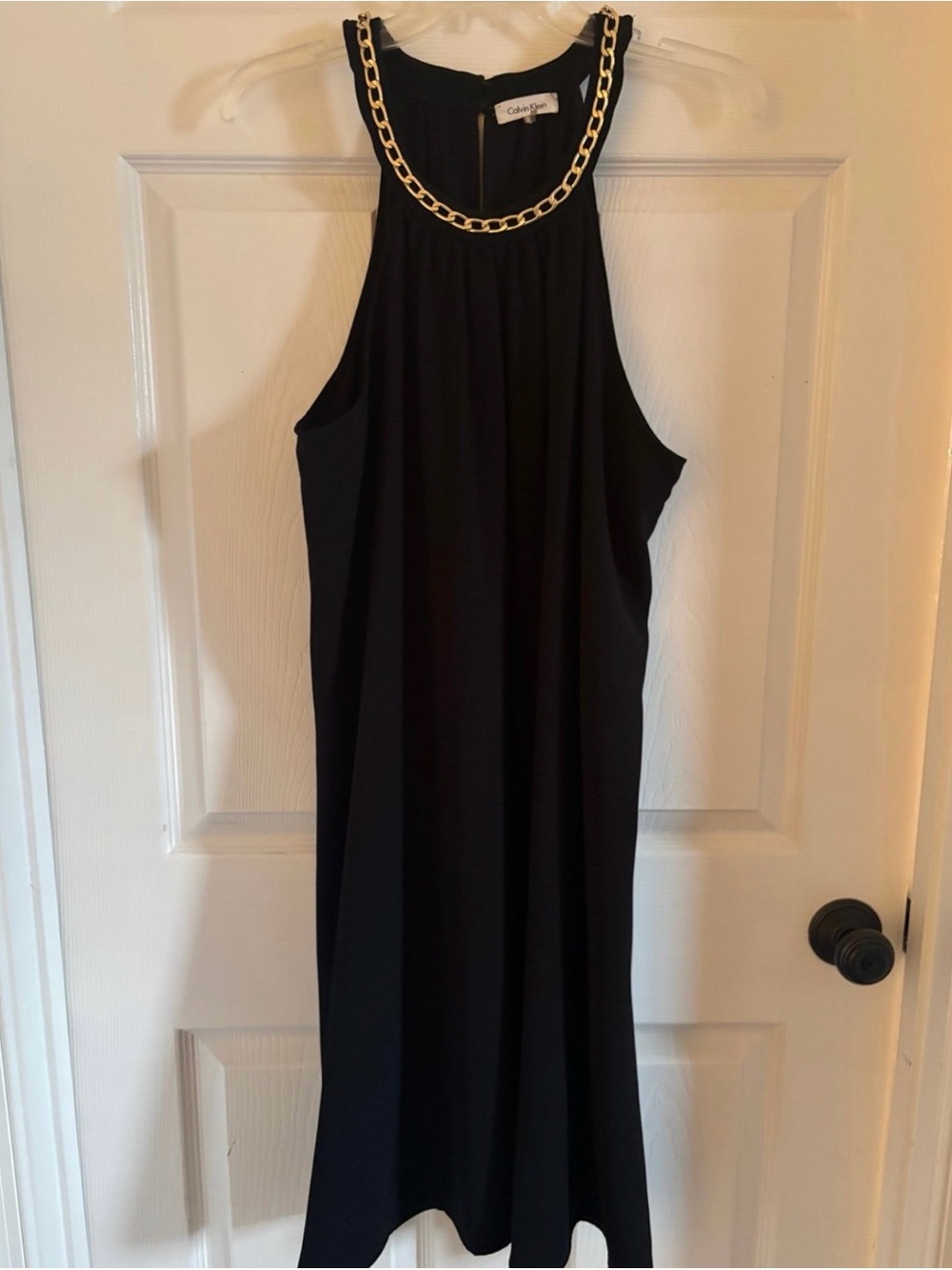 Calvin Klein Black Midi Halter Dress with Gold Chain 18W